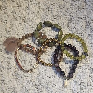 PLUNDER, Beaded Bracelet Set - Green, Brown, and Gold